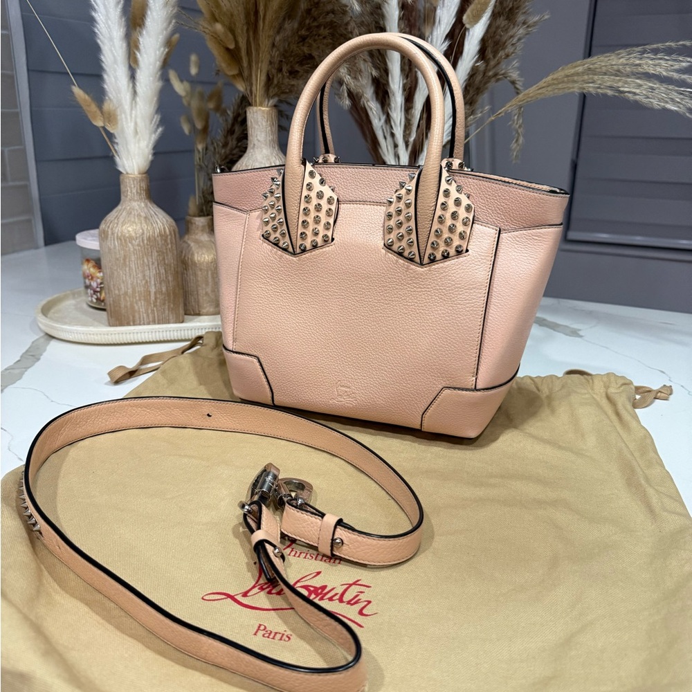 Christian Louboutin Eloise Small Studded Leather Tote Nude Beige Crossbody - Picture 17 of 17